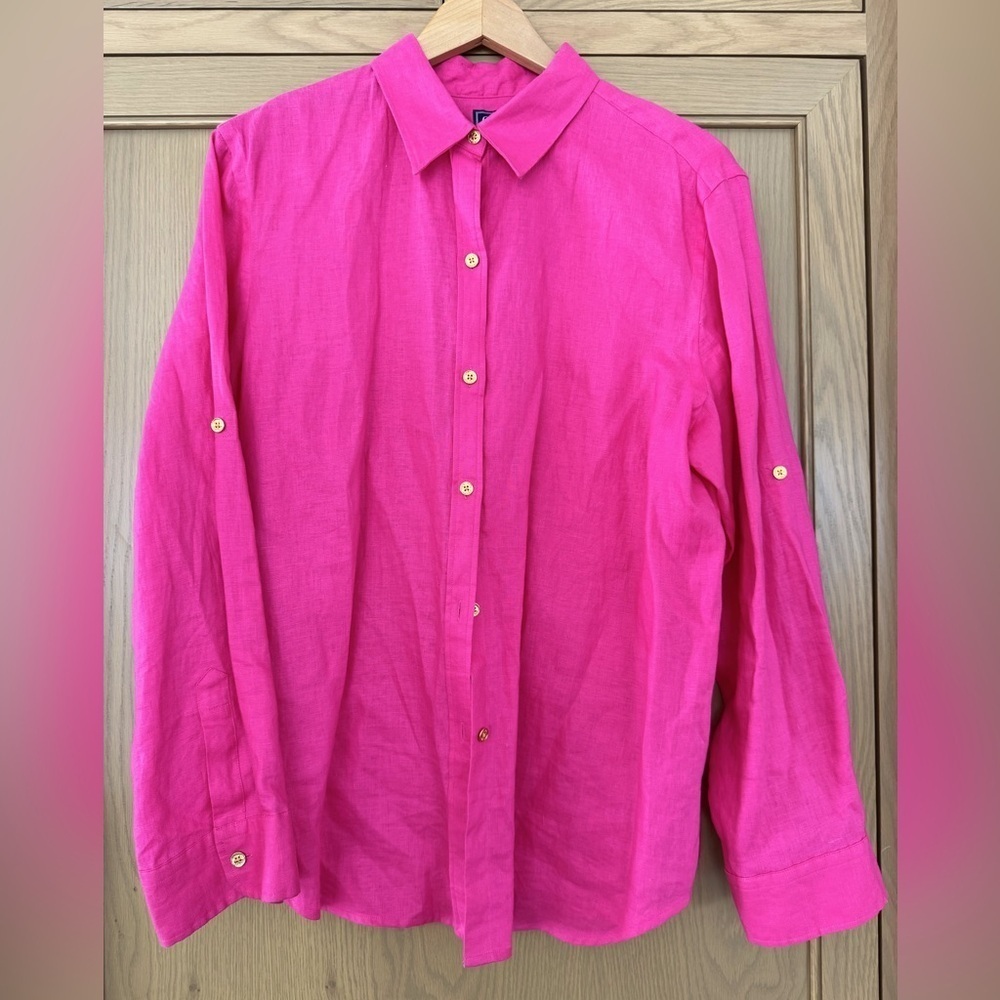 Chaps Classics Linen Button Front Collared Blouse… - image 1